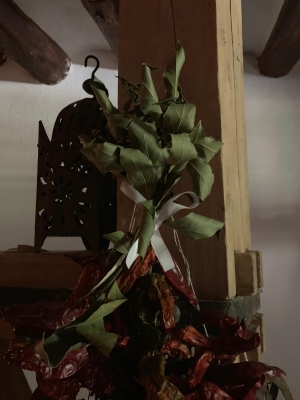 El ramo de laurel con su lazo blanco